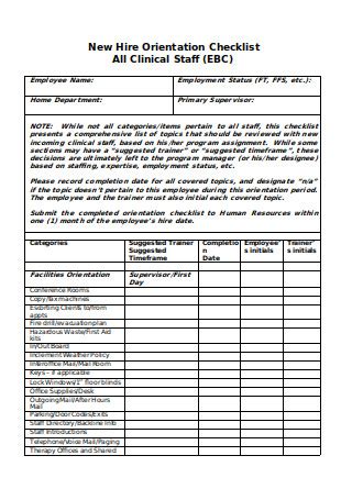 New Hire Orientation Checklist PDF