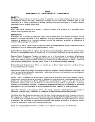 Procedimiento Examenes Ocupacionales Pdf