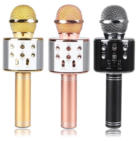 WS 858 Wireless Karaoke Bluetooth Microphone HIFI Speaker Gold