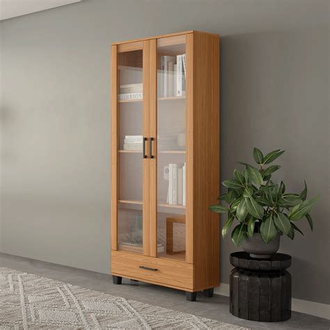 Estantes Para Livros Com Vidro - Estante para Livros 1 Gaveta 2 Portas Vidro Industrial Freijó - Dalla Costa