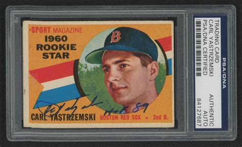 Carl Yastrzemski Signed 1960 Topps 148 RC Inscribed HOF 89 PSA