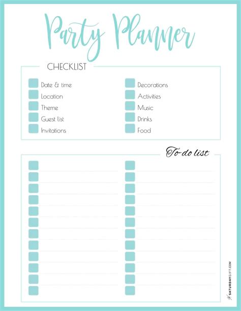 Pdf Printable Party Planning Checklist