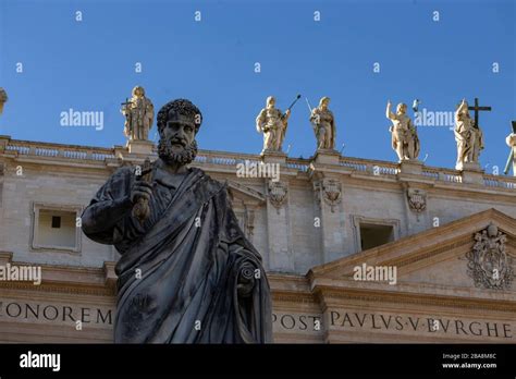 Statue Of St Peter In Front Of The Basilica In Vatican City And Other