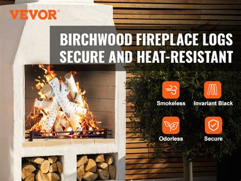 VEVOR 6 Pcs Large Withe Birch Logs, Gas Fireplace Ceramic Logs for Fire ...