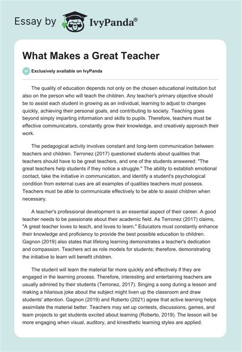 What Makes A Great Teacher 344 Words Essay Example