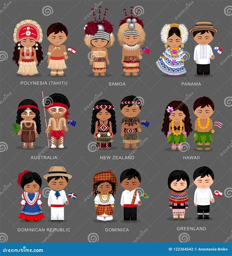 People in National Dress. Australia and Oceania, America and Greenland