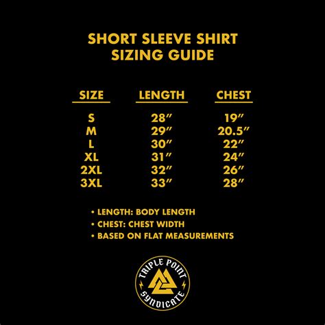 Short Sleeve Sizing Guide Triple Point Syndicate