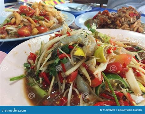 Papaya Salad With Shrimp Thai Food Stock Image Image Of Cuisine