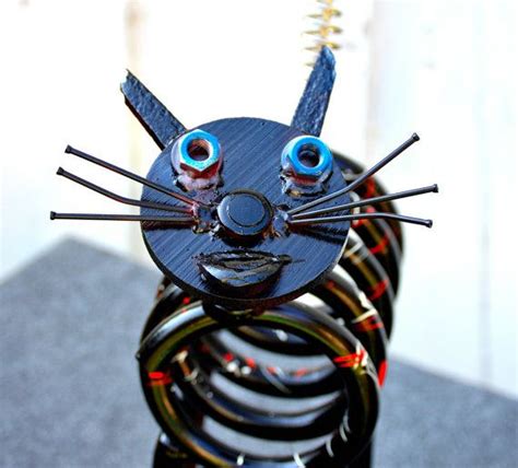 Recycled Metal Cat Sculpture Sculpture Animaux Animaux Sculpture