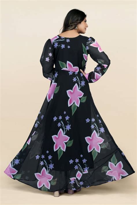 Black Flowers Printed Anarkali Gown Catalog The Ethnic World