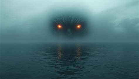 A Glowing Monster Emerges From The Mist Over Water Premium Ai