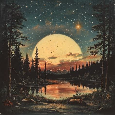 enchanted forest evening photo moon stars forest