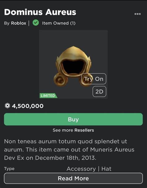 Roblox Limited Dominus Aureus Aur Video Gaming Gaming Accessories