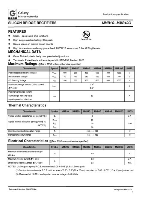 MMB10G Datasheet SILICON BRIDGE RECTIFIERS