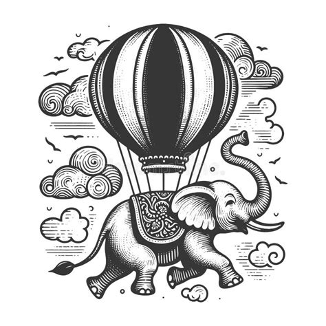 Fantasy Hot Air Balloon With Elephant Illustration Stock Vector Illustration Of Flying