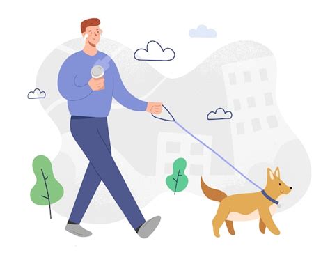 Premium Vector | Man walking a dog, cartoon character