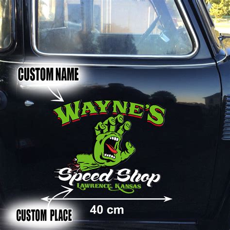 Personalized Hot Rod Rat Fink Hand Garage Speed Shop Kustom Kultrure Old School Car Decals