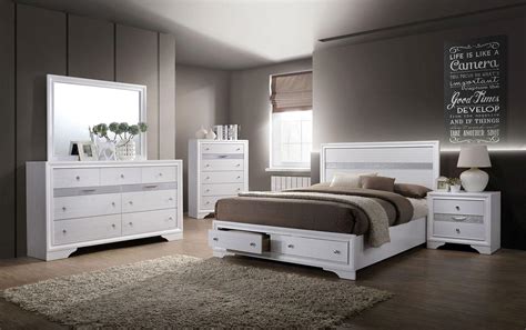 White & Ebony Full Size Storage Bedroom Set 5 w/Chest Rutger by ...