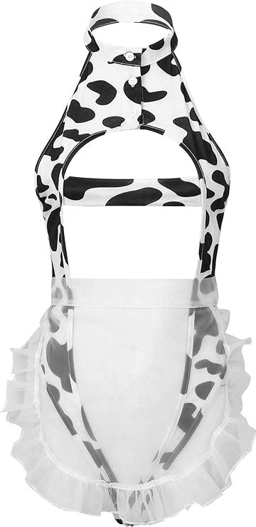Kaerm Womens Sexy Cow Print Teddy Lingerie Japanese Anime Cosplay Costume Underwear Thong