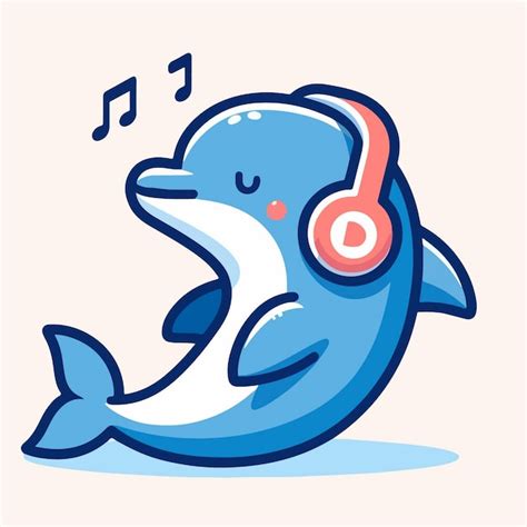 Premium Vector | Dolphin character is listening to music