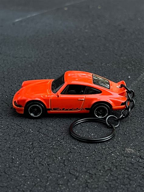 Orange Porsche 911 Carrera RS 2 7 Hot Wheels Keychain Custom Made Miniature Collectible Perfect