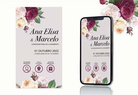 Convite De Casamento Virtual Floral Nude E Massala Elo7