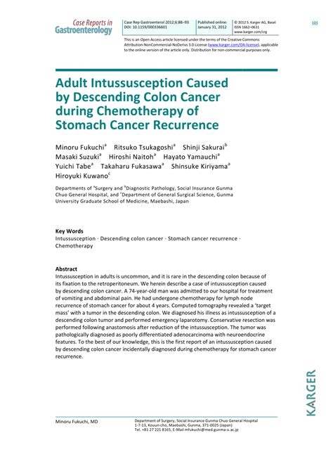 Pdf Adult Intussusception Caused By Descending Colon Cancer During Chemotherapy Of Stomach