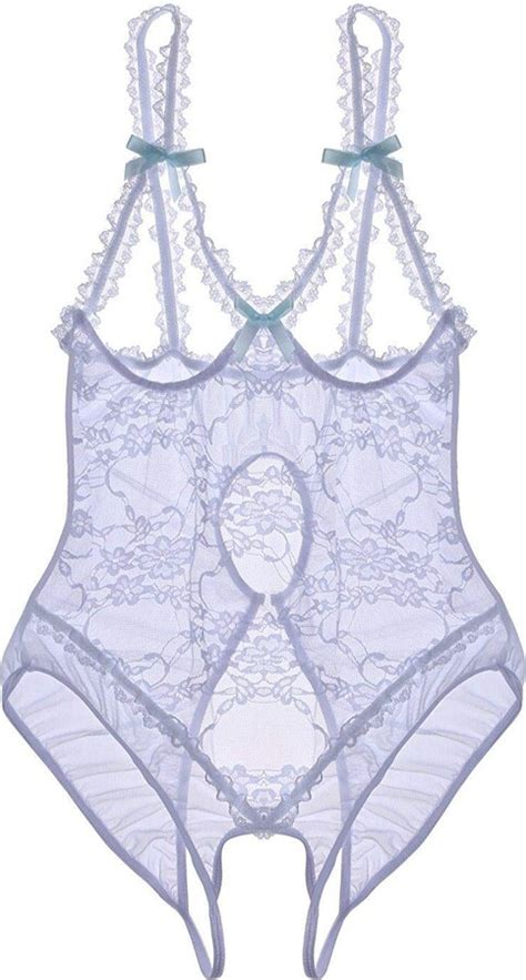 VOMONO Creamlin Womens Lingerie Open Cup Crotchless One Piece Teddy Mini Bodysuit Underwear