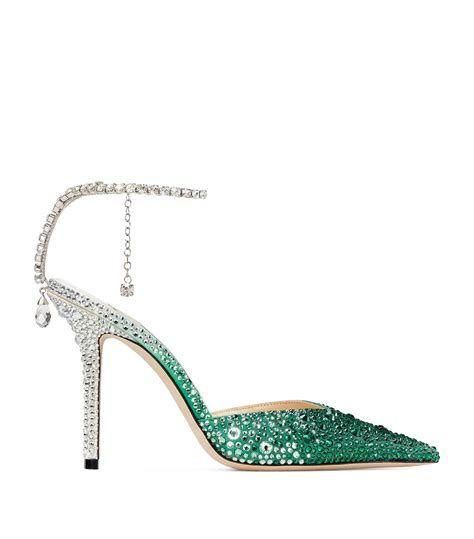 Womens Jimmy Choo Green Saeda 100 Crystal Embellished Pumps Harrods UK