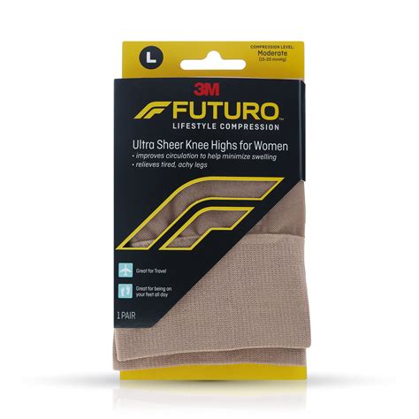 FUTURO Revitalizing Ultra Sheer Knee Highs For Women Large Nude Moderate Compression 1 Pair