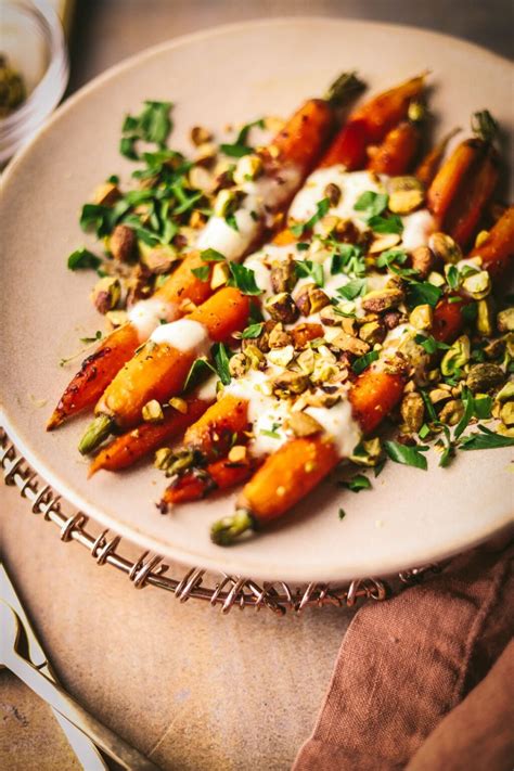 Honey Roasted Carrots With Toasted Pistachios And Creme Fraiche