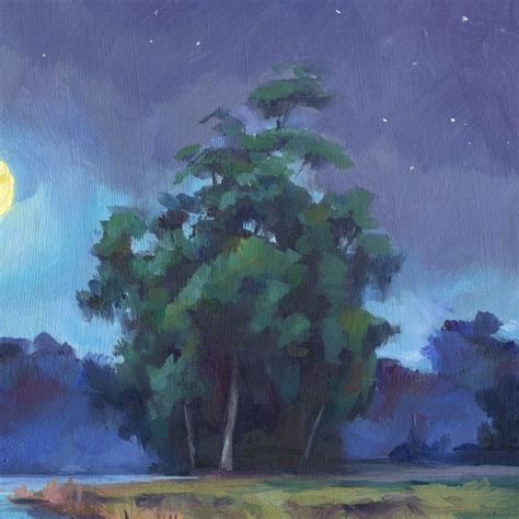 Night River Painting ORIGINAL Nocturne Landscape River - Etsy