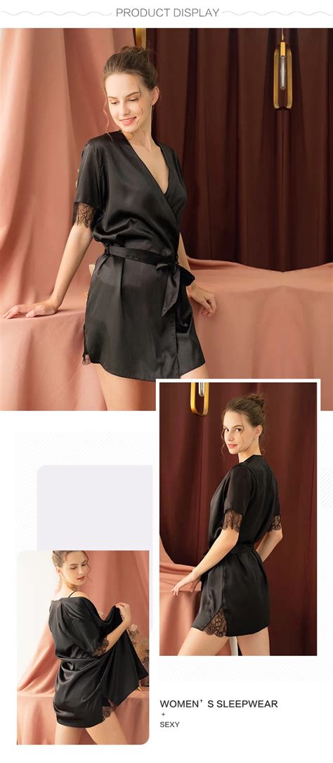 Fashion Adult Sexy Lingerie Babydoll Women Sexy Black Satin Short Night Dress For Honeymoon