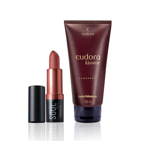 Kit Hidratante Kiss Me Cabernet Batom Nude Rosé Eudora