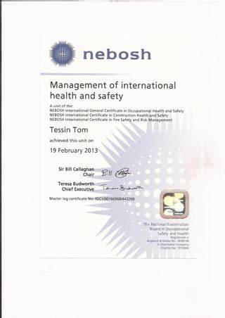 NEBOSH IGC 1 Certificate PDF