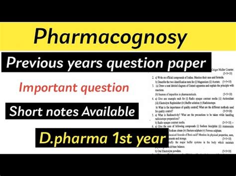 Pharmacognosy Previous Years Question Paper II Important Question