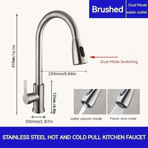 Silver Pull Down Cold Hot Kitchen Faucet With Expandable Stainless