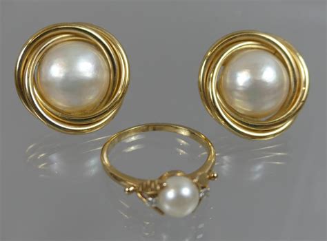 Sold Price 14k Gold Pearl Earrings And Ring Invalid Date Edt