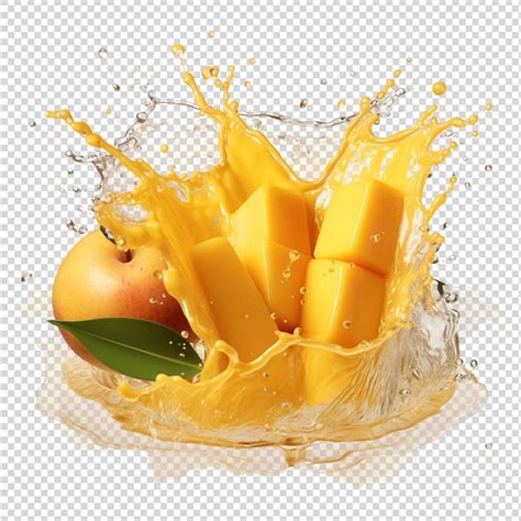 Premium Psd Mango With Mango Juice Splash On White Background