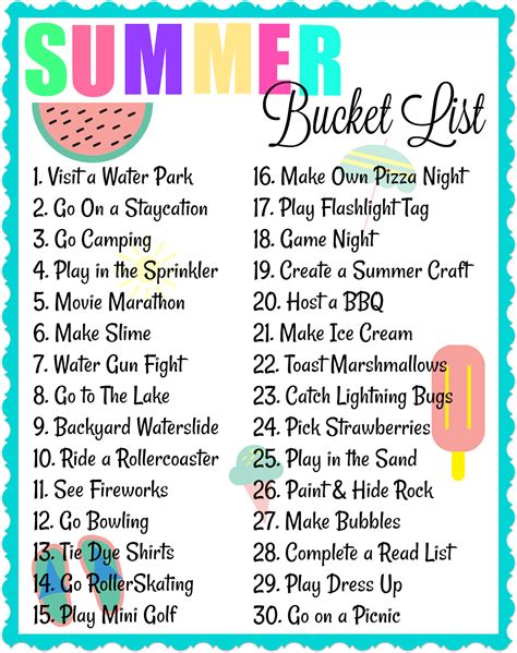 Printable Summer Bucket List Ideas Summer Fun List Su
