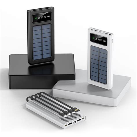 solar power bank charger mah built  cable waterproof mobile pow
