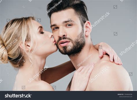 Attractive Nude Woman Kissing Cheek Handsome Stock Photo Shutterstock