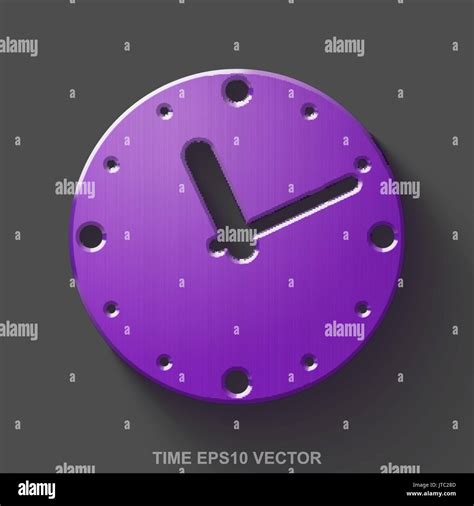 Flat Metallic Time 3D Icon Purple Glossy Metal Clock On Gray