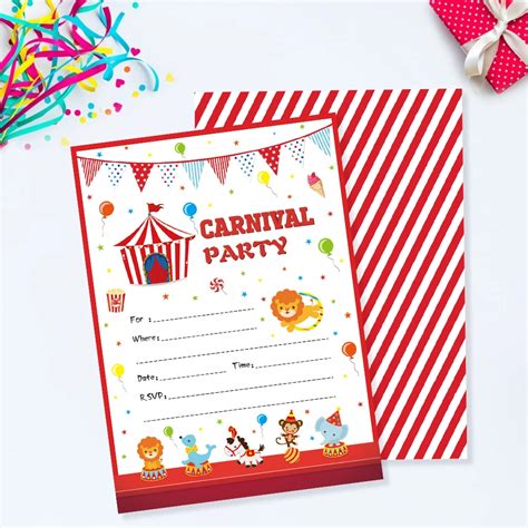 Carnival Party Invitations Cards Cartoon Circus Animals Invitation Kids ...