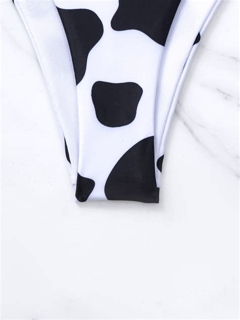 SHEIN Swim Vcay Cow Print Ruffle Trim Push Up Tie Side Bikini Swimsuit SHEIN UK