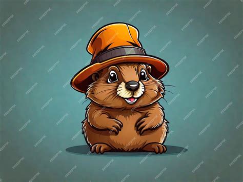 Premium AI Image | Vector groundhog with hat cartoon colored clipart