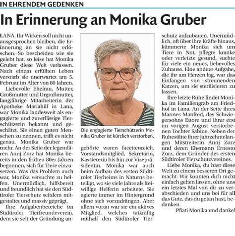 Traueranzeigen Von Monika Gruber Trauer Bz