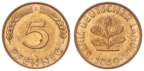 Deutschland 5 Pfennig Bank Dt Länder 1949 F prägefrisch Stempelglanz