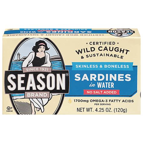 Season Sardines No Salt Added Skinless Boneless 4 25 Oz Sardines