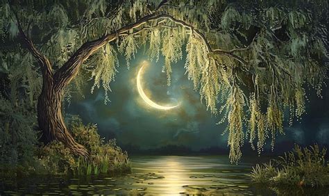 Crescent Moon Shining Through Winter Branches | Premium AI-generated image